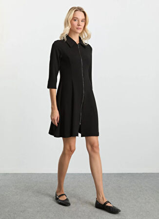 Selen Polo Yaka Düz Siyah Standart Kadın Elbise 25KSL7708