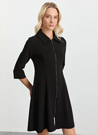 Selen Polo Yaka Düz Siyah Standart Kadın Elbise 25KSL7708