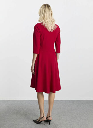 Selen V Yaka Düz Kırmızı Standart Kadın Elbise 25KSL7709