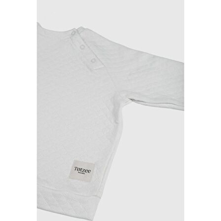 Çıtçıtlı Baklava Desenli Üst Ekru