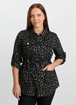 Selen Polo Yaka Çizgili Siyah Kadın Bluz 25KSL8226