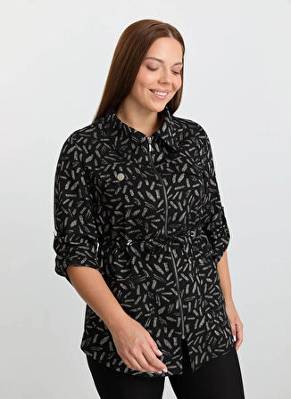 Selen Polo Yaka Çizgili Siyah Kadın Bluz 25KSL8226