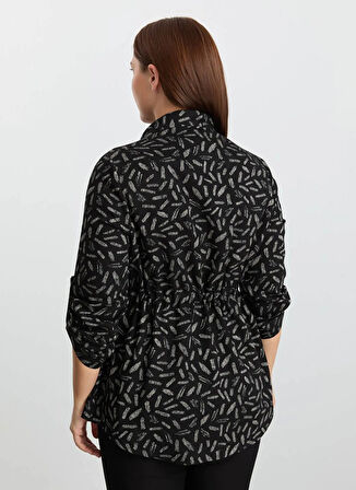 Selen Polo Yaka Çizgili Siyah Kadın Bluz 25KSL8226