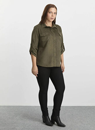 Selen Polo Yaka Fitilli Haki Kadın Bluz 25KSL8222