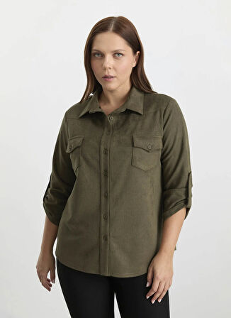 Selen Polo Yaka Fitilli Haki Kadın Bluz 25KSL8222