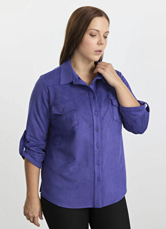 Selen Polo Yaka Fitilli Mavi Kadın Bluz 25KSL8222