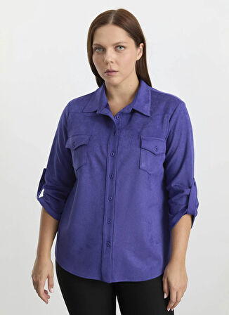 Selen Polo Yaka Fitilli Mavi Kadın Bluz 25KSL8222