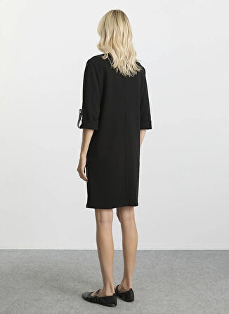 Selen V Yaka Düz Siyah Standart Kadın Elbise 25KSL7707