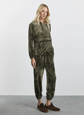 Selen Kapüşon Yaka Düz Haki Kadın Bluz 25KSL8223