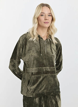 Selen Kapüşon Yaka Düz Haki Kadın Bluz 25KSL8223