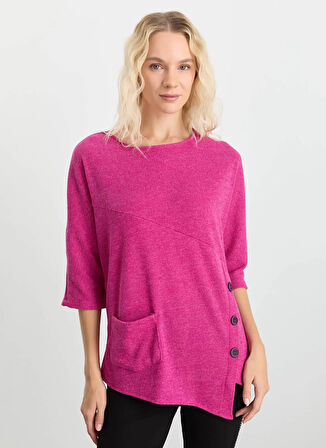 Selen Bisiklet Yaka Düz Pembe Kadın Bluz 25KSL8217