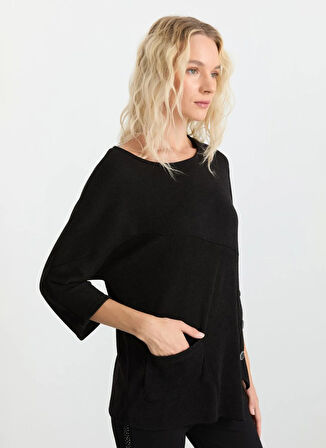 Selen Bisiklet Yaka Düz Siyah Kadın Bluz 25KSL8217