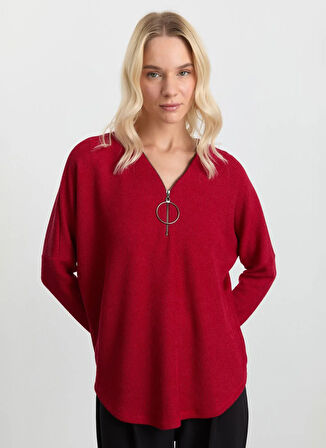 Selen V Yaka Düz Kırmızı Kadın Bluz 25KSL8219