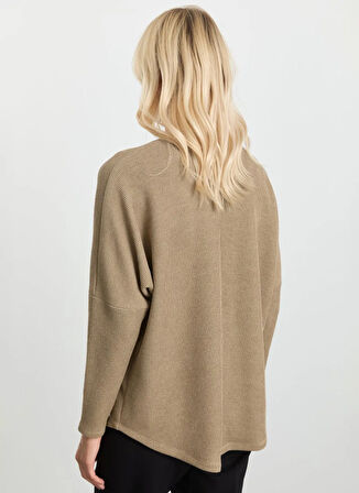 Selen V Yaka Düz Vizon Kadın Bluz 25KSL8219