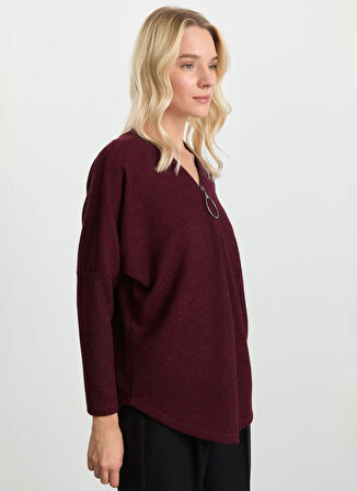 Selen V Yaka Düz Bordo Kadın Bluz 25KSL8219