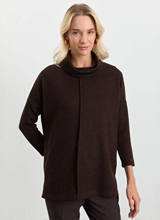 Selen Degaje Yaka Düz Kahve Kadın Bluz 25KSL8220