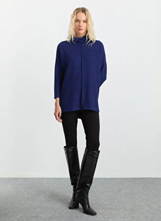 Selen Degaje Yaka Düz Mavi Kadın Bluz 25KSL8220