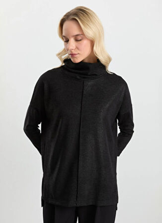 Selen Degaje Yaka Düz Siyah Kadın Bluz 25KSL8220