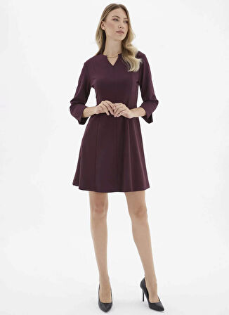 Selen V Yaka Düz Mürdüm Standart Kadın Elbise 25KSL7714