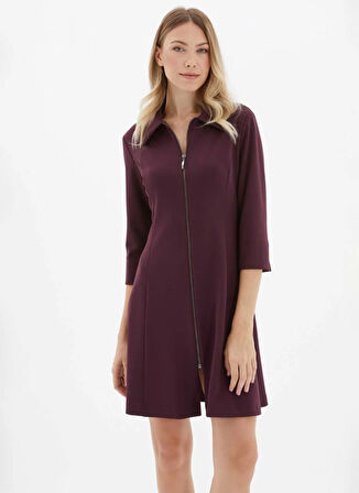 Selen Polo Yaka Düz Mürdüm Standart Kadın Elbise 25KSL7708