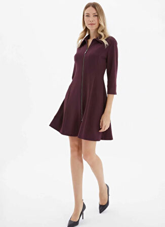 Selen Polo Yaka Düz Mürdüm Standart Kadın Elbise 25KSL7708