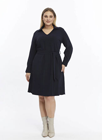 Selen Polo Yaka Düz Siyah Standart Kadın Elbise 25KSL7716