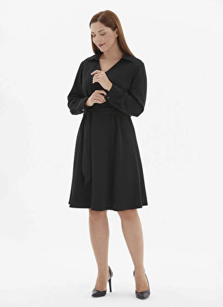 Selen Polo Yaka Düz Siyah Standart Kadın Elbise 25KSL7716