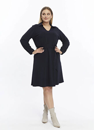 Selen Polo Yaka Düz Lacivert Standart Kadın Elbise 25KSL7716