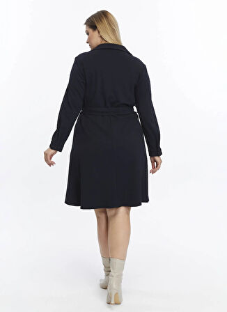 Selen Polo Yaka Düz Lacivert Standart Kadın Elbise 25KSL7716