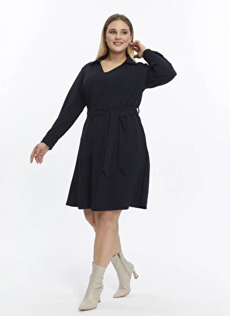 Selen Polo Yaka Düz Lacivert Standart Kadın Elbise 25KSL7716