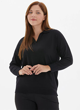 Selen Polo Yaka Düz Siyah Kadın Bluz 25KSL8238