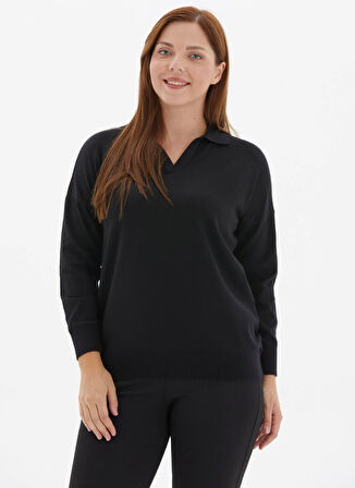 Selen Polo Yaka Düz Siyah Kadın Bluz 25KSL8238