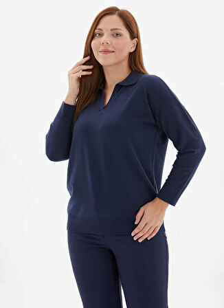 Selen Polo Yaka Düz Lacivert Kadın Bluz 25KSL8238