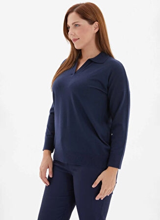 Selen Polo Yaka Düz Lacivert Kadın Bluz 25KSL8238