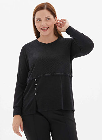 Selen Yuvarlak Yaka Taşlı Siyah Kadın Bluz 25KSL8245