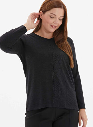 Selen V Yaka Taşlı Siyah Kadın Bluz 25KSL8247