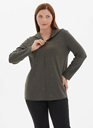 Selen Kapüşon Yaka Troklu Haki Kadın Bluz 25KSL8249