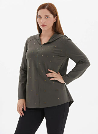 Selen Kapüşon Yaka Troklu Haki Kadın Bluz 25KSL8249