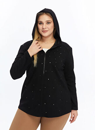 Selen Kapüşon Yaka Troklu Siyah Kadın Bluz 25KSL8249