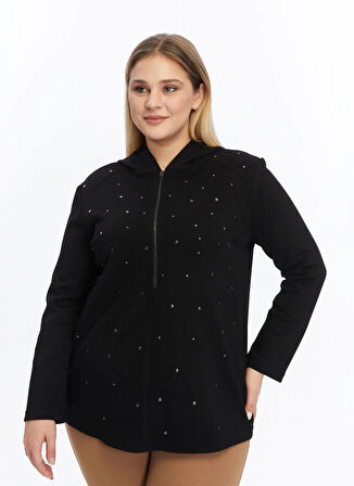 Selen Kapüşon Yaka Troklu Siyah Kadın Bluz 25KSL8249