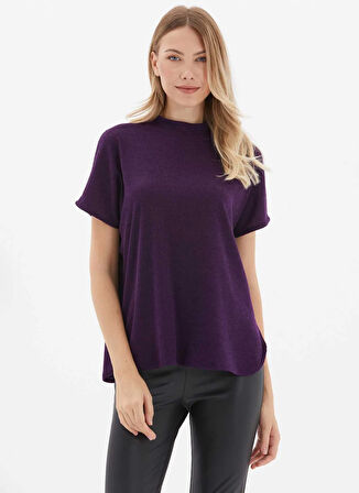 Selen Balıkçı Yaka Düz Mor Kadın Bluz 25KSL8250