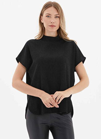 Selen Balıkçı Yaka Düz Siyah Kadın Bluz 25KSL8250