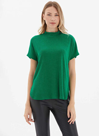 Selen Balıkçı Yaka Düz Yeşil Kadın Bluz 25KSL8250