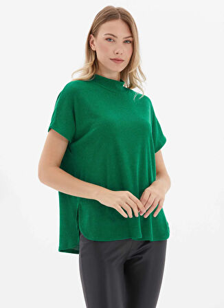 Selen Balıkçı Yaka Düz Yeşil Kadın Bluz 25KSL8250