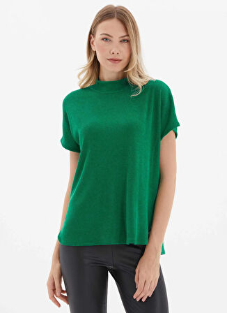 Selen Balıkçı Yaka Düz Yeşil Kadın Bluz 25KSL8250