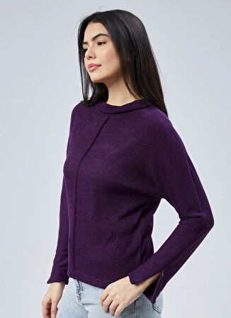 Selen V Yaka Düz Mor Kadın Bluz 25KSL8251