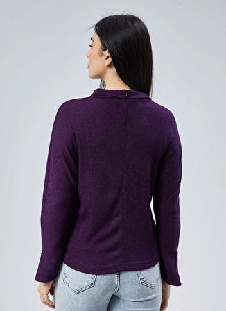 Selen V Yaka Düz Mor Kadın Bluz 25KSL8251