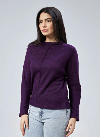 Selen V Yaka Düz Mor Kadın Bluz 25KSL8251