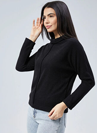 Selen V Yaka Düz Siyah Kadın Bluz 25KSL8251