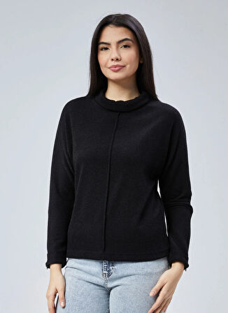 Selen V Yaka Düz Siyah Kadın Bluz 25KSL8251